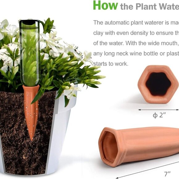 Ceramic Plant Waterer Set of 6 Pack Terracotta Self Watering Spikes,Wine Bottle - Picture 3 of 8